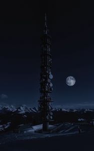 Preview wallpaper moon, night, space, station, satellites, tower