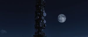 Preview wallpaper moon, night, space, station, satellites, tower