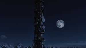 Preview wallpaper moon, night, space, station, satellites, tower