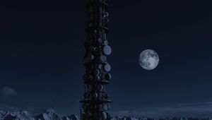 Preview wallpaper moon, night, space, station, satellites, tower