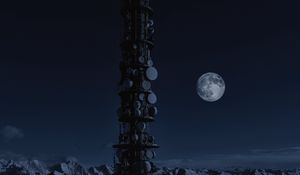 Preview wallpaper moon, night, space, station, satellites, tower