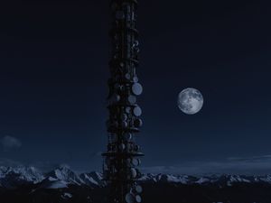 Preview wallpaper moon, night, space, station, satellites, tower