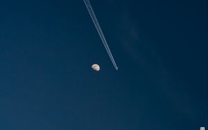 Preview wallpaper moon, plane, flight, sky, minimalism