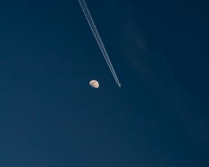 Preview wallpaper moon, plane, flight, sky, minimalism