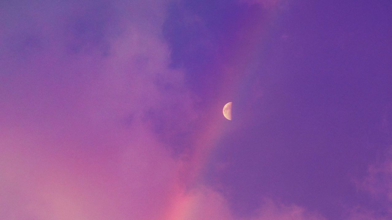 Wallpaper moon, rainbow, clouds, sky, purple