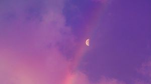 Preview wallpaper moon, rainbow, clouds, sky, purple