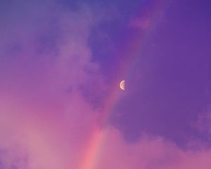 Preview wallpaper moon, rainbow, clouds, sky, purple