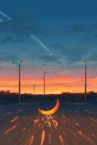 Preview wallpaper moon, road, art, illusion