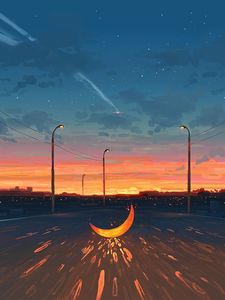 Preview wallpaper moon, road, art, illusion