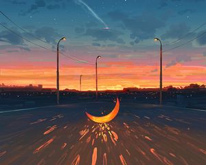 Preview wallpaper moon, road, art, illusion