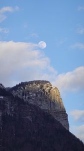 Preview wallpaper moon, rocks, dusk, evening, slope