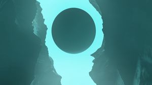 Preview wallpaper moon, rocks, fog, art