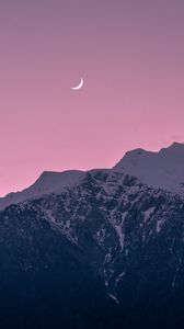 Preview wallpaper moon, rocks, mountains, snow, snowy