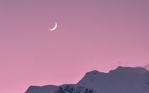 Preview wallpaper moon, rocks, mountains, snow, snowy