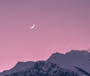 Preview wallpaper moon, rocks, mountains, snow, snowy