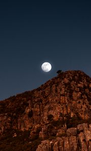 Preview wallpaper moon, rocks, mountains, night, full moon