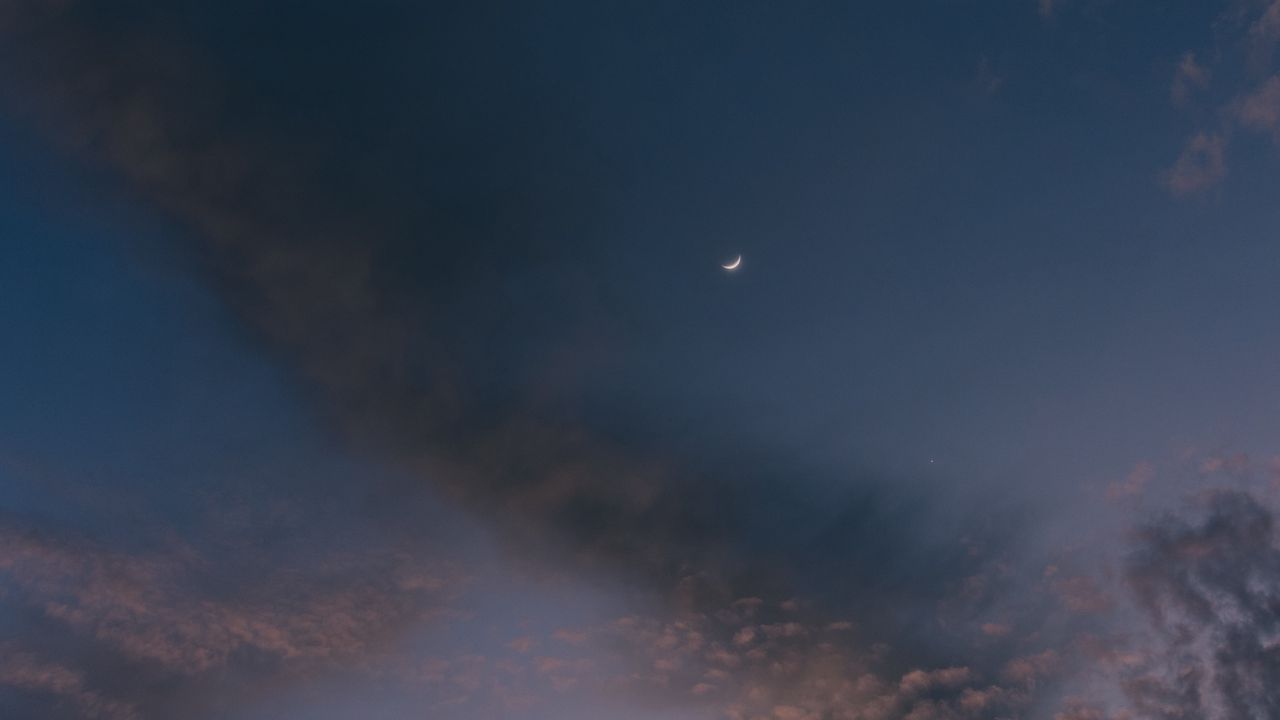 Wallpaper moon, sky, clouds, sunset, night, porous