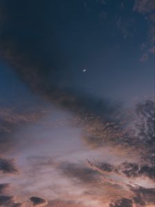 Preview wallpaper moon, sky, clouds, sunset, night, porous