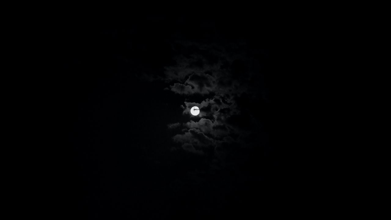 Wallpaper moon, sky, clouds, night, black and white, black