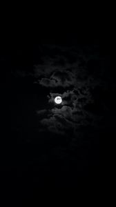 Preview wallpaper moon, sky, clouds, night, black and white, black