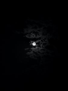 Preview wallpaper moon, sky, clouds, night, black and white, black