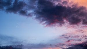 Preview wallpaper moon, sky, clouds, twilight, blue