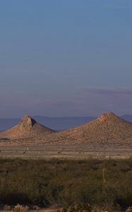 Preview wallpaper moon, sky, desert, mountains, sand, vegetation, tops