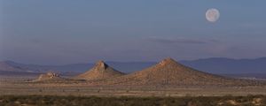 Preview wallpaper moon, sky, desert, mountains, sand, vegetation, tops