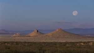 Preview wallpaper moon, sky, desert, mountains, sand, vegetation, tops