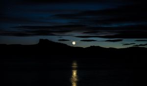 Preview wallpaper moon, sky, horizon, river, mountains