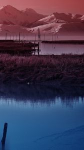 Preview wallpaper moon, sky, pond, wefts, evening, twilight, silence