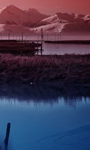 Preview wallpaper moon, sky, pond, wefts, evening, twilight, silence