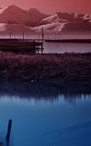 Preview wallpaper moon, sky, pond, wefts, evening, twilight, silence