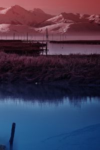 Preview wallpaper moon, sky, pond, wefts, evening, twilight, silence