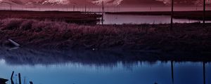 Preview wallpaper moon, sky, pond, wefts, evening, twilight, silence