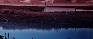 Preview wallpaper moon, sky, pond, wefts, evening, twilight, silence