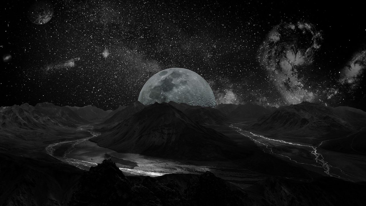 Wallpaper moon, space, universe, photoshop, bw