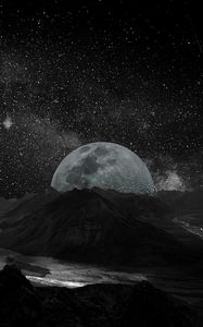 Preview wallpaper moon, space, universe, photoshop, bw