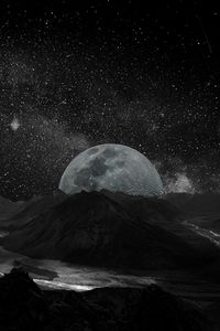 Preview wallpaper moon, space, universe, photoshop, bw