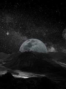 Preview wallpaper moon, space, universe, photoshop, bw