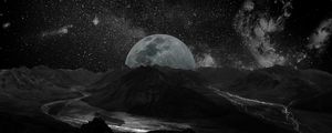 Preview wallpaper moon, space, universe, photoshop, bw