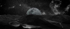 Preview wallpaper moon, space, universe, photoshop, bw