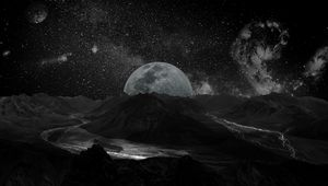 Preview wallpaper moon, space, universe, photoshop, bw