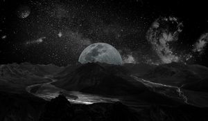 Preview wallpaper moon, space, universe, photoshop, bw