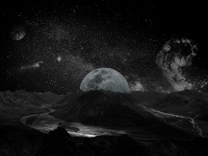 Preview wallpaper moon, space, universe, photoshop, bw