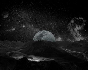 Preview wallpaper moon, space, universe, photoshop, bw