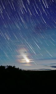 Preview wallpaper moon, star, night, long exposure, movement, darkness