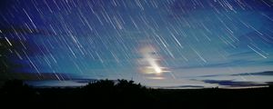 Preview wallpaper moon, star, night, long exposure, movement, darkness