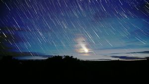 Preview wallpaper moon, star, night, long exposure, movement, darkness