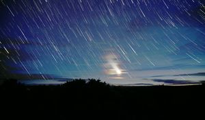 Preview wallpaper moon, star, night, long exposure, movement, darkness